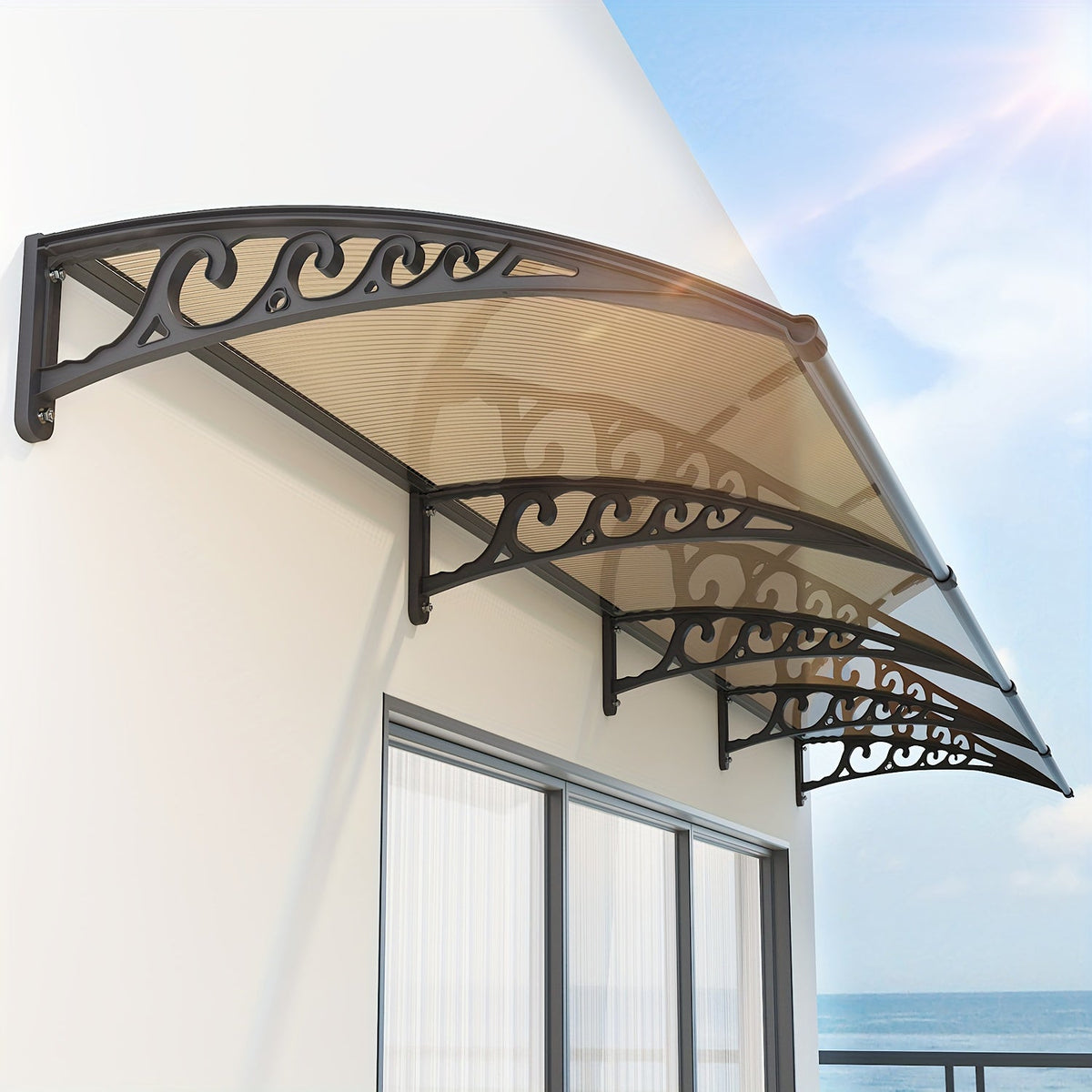 Polycarbonate Window Door Awning Canopy – UPF 50+ UV Rain Snow Sun Shade Cover for Patio Balcony Doorway in 21 Sizes & 4 Panel Colors