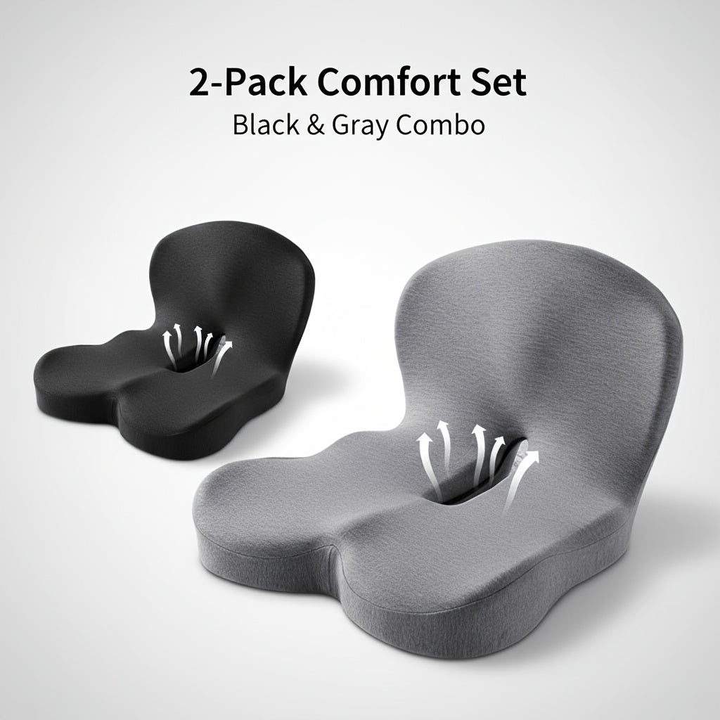 Ergonomic Memory Foam Seat Cushion with Back Support – Non-Slip Office Chair, Gaming Chair, and Car Seat Pad for Hip and Tailbone Pain Relief, Long-Sitting Comfort