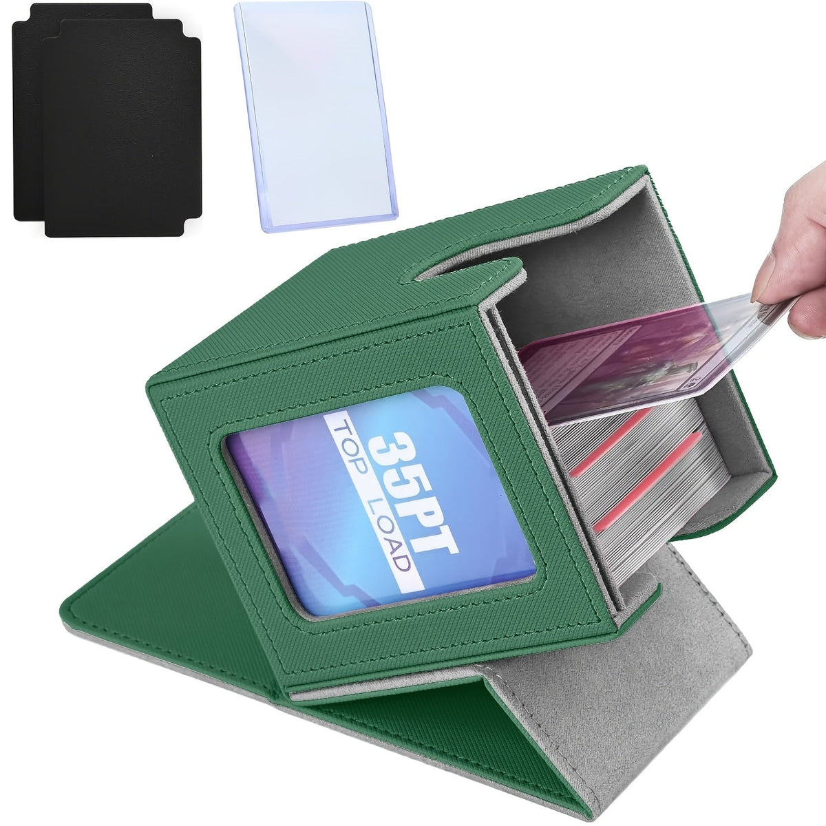 TCG Deck Box for 100+ Double-Sleeved Cards, Commander Display Card Storage Case with 2 Dividers, Top-Sleeve Compatible with MTG Magic the Gathering, Pokemon, Yu-Gi-Oh Trading Card Games - Black, Gray, Blue, Purple, Green