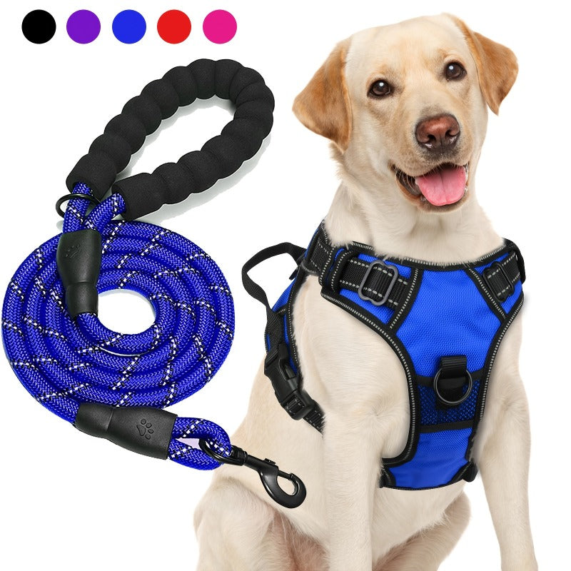 No-Pull Dog Harness and Leash Set – Adjustable Reflective Oxford Vest Harness with 5-Foot Padded Handle Leash for Medium to Large Dogs, Quick-Release Buckles, Sizes S-XL, 5 Colors