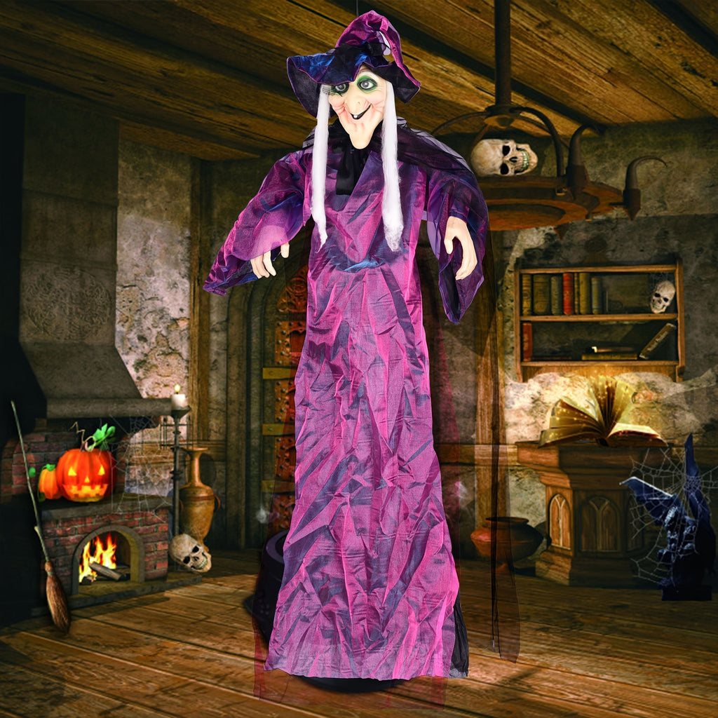 Halloween Voice-Activated Talking Witch Decoration – Animated Speaking Witch Pendant for Indoor Outdoor Haunted House Party Decor