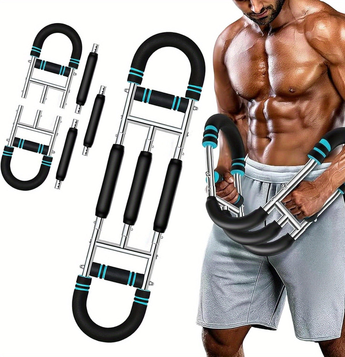 Adjustable Spring Exercise Bar 3-Speed Resistance Arm Trainer for Forearm, Triceps, and Chest Strength, Detachable Portable Home Gym Fitness Equipment, Upper Body Muscle Builder - Black Mini, Red 3-Tube, Blue Reinforced