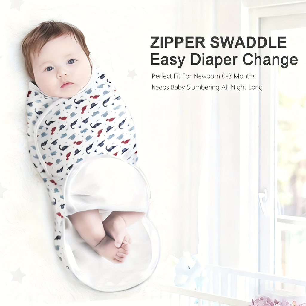Zipper Swaddle Blanket for Newborns 0-3 Months, Adjustable Soft Wrap with Easy Diaper Change Access, Machine Washable Infant Sleep Sack with Cute Animal Prints for Boys & Girls