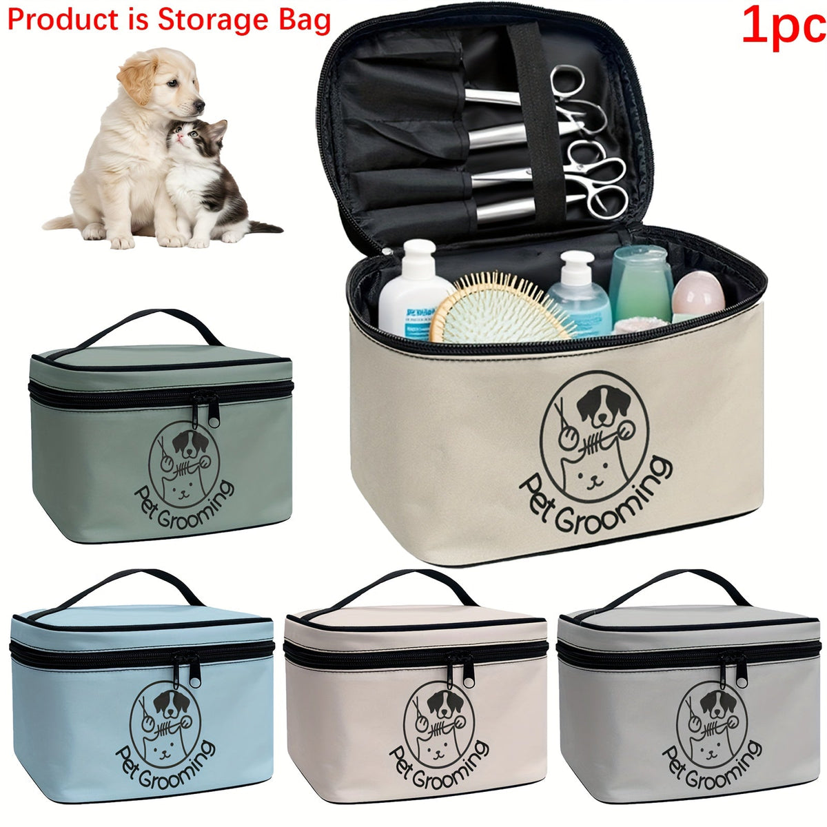 宠物美容工具收纳袋（犬猫通用）——带提手与双拉链的便携式收纳包，旅行用宠物美容工具袋，宠物爱好者的理想礼物