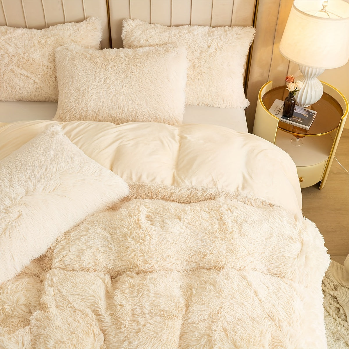Plush Duvet Cover Set 3 Piece, Long Hair Knitted Polyester, Solid Color Fuzzy Comforter Cover with Zipper Closure, All-Season Soft Cozy Bedding Set for Bedroom, Multiple Colors Available