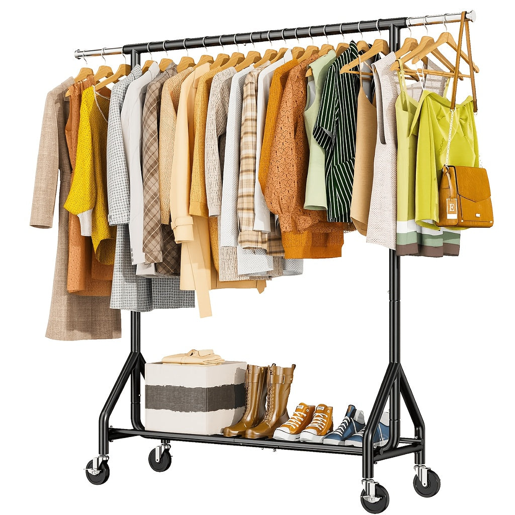 Heavy Duty Clothes Rack 70 Inch 450 LBS Rolling Metal Garment Rack – Portable Closet Wardrobe with Sturdy Wheels & Shelves for Hanging Clothes