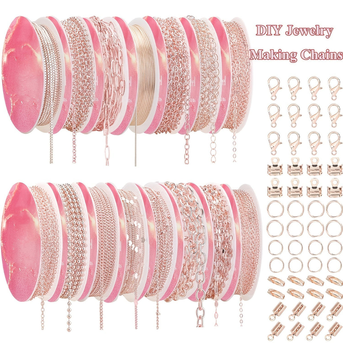 304 Stainless Steel Chain Jewelry Making Kit 10 or 15 Rolls 74-75 Feet with Lobster Clasp and Toggle Clasp Set for DIY Bracelets, Necklaces, Anklets, and Handmade Jewelry Supplies (Gold, Rose Gold)