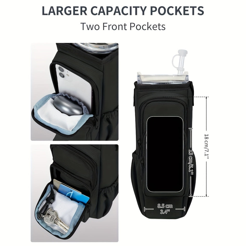 40oz Insulated Water Bottle Sling Bag with Straw Lid & Handle – Hands-Free Carrier with Phone Pocket, Zippered Compartments, and Adjustable Strap for Dog Walking, Gym, Travel, Outdoor, Men, and Women
