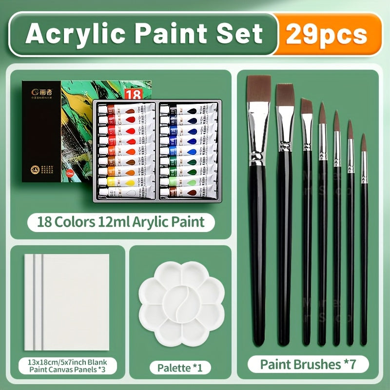 Acrylic Paint Set 36 Colors with 7 Brushes, Palette, and 3 Blank Canvases for Canvas, Rock, Wood, Wall, Ceramic Art, Adults, Students, Hobby, Birthday, Easter Gift