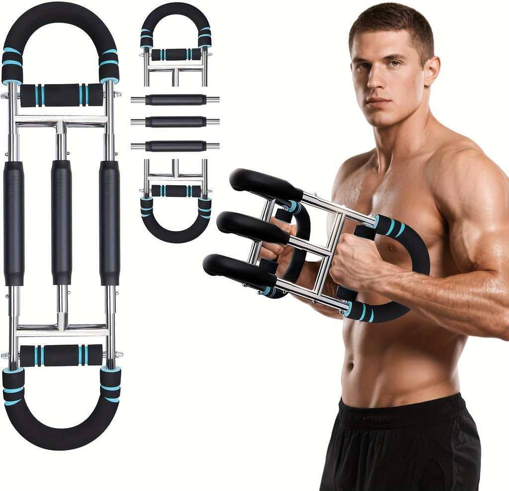 Adjustable Spring Exercise Bar 3-Speed Resistance Arm Trainer for Forearm, Triceps, and Chest Strength, Detachable Portable Home Gym Fitness Equipment, Upper Body Muscle Builder - Black Mini, Red 3-Tube, Blue Reinforced