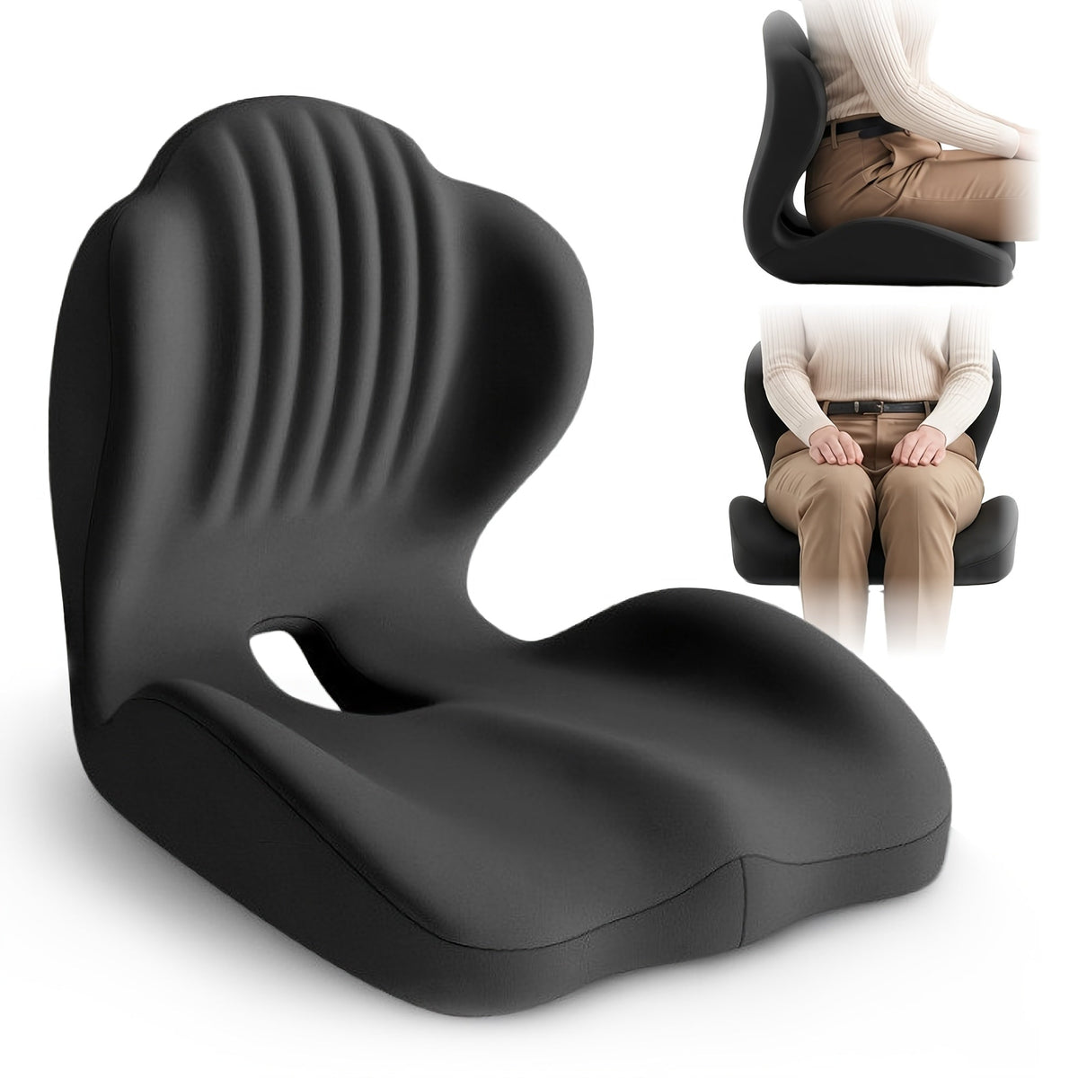 Ergonomic Memory Foam Seat Cushion with Back Support & Breathable Hollow Design – Comfortable Coccyx Cushion for Office Chair, Car Seat, and Long-Term Sitting, Unisex