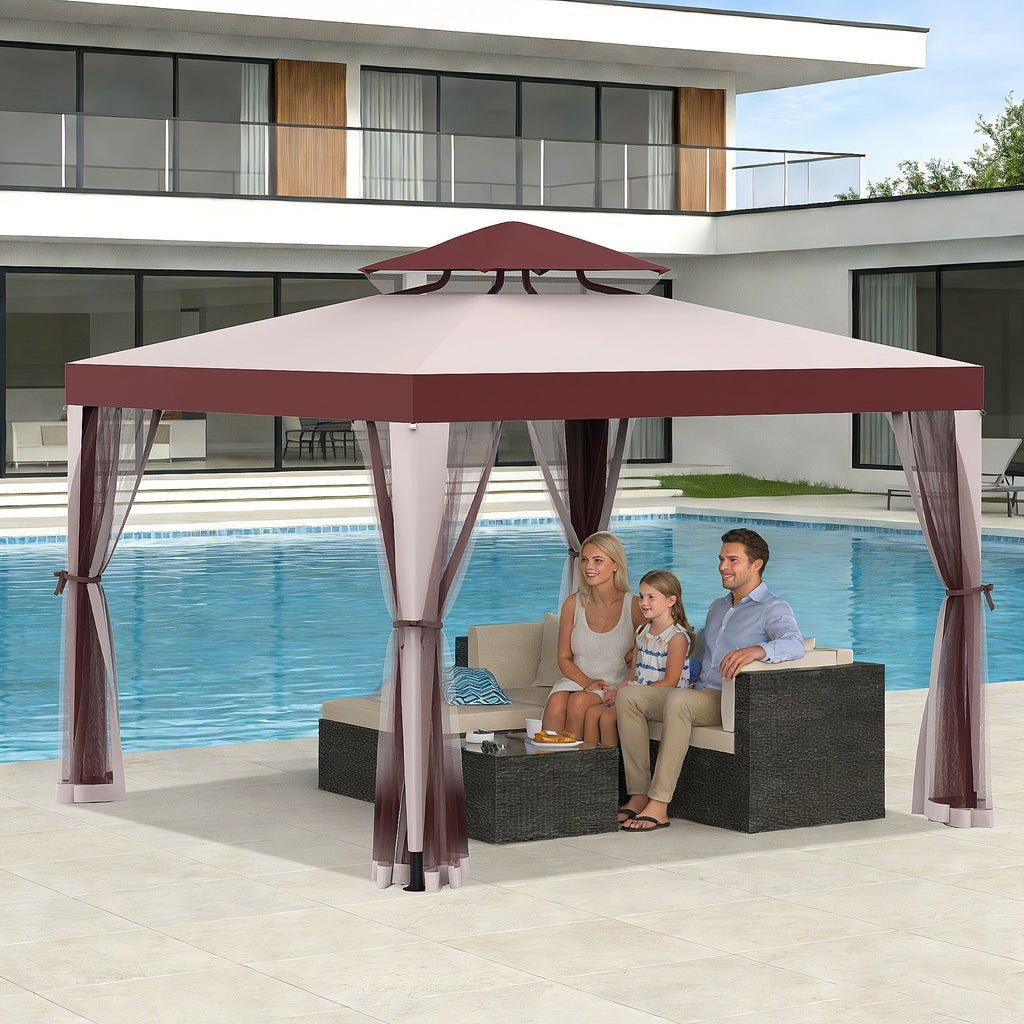 10x10 Ft Gazebo with Mosquito Netting & Mesh Sidewalls, 100 Sq Ft Shade, Sturdy Steel Frame, for Garden, Backyard, Terrace & BBQ Party