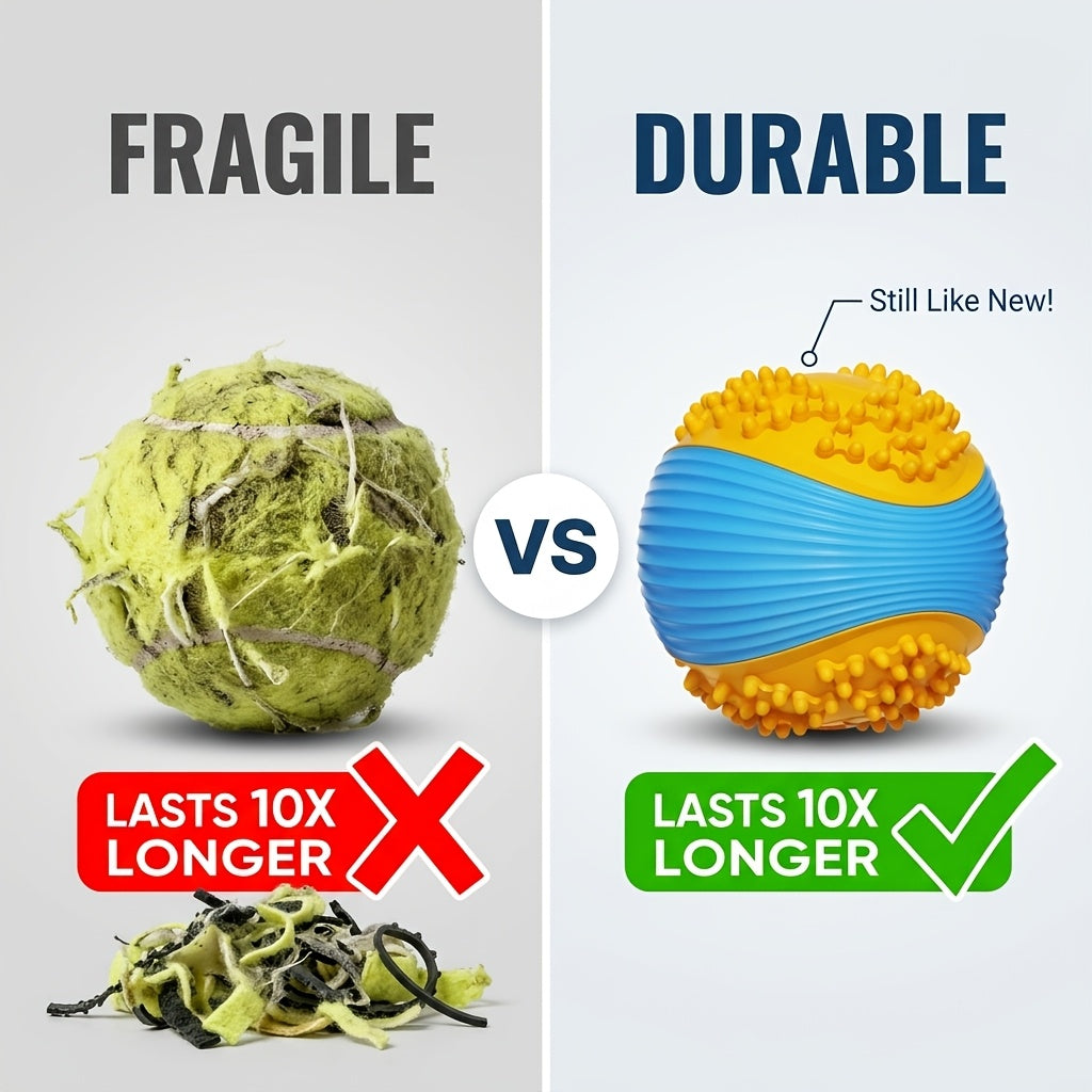 Indestructible Dog Chew Toy Ball for Aggressive Chewers – Squeaky Tough TPR Rubber Chew Ball with Dental Cleaning Grooves, Interactive Fetch Toy for Small, Medium, and Large Breed Dogs (Orange & Blue)