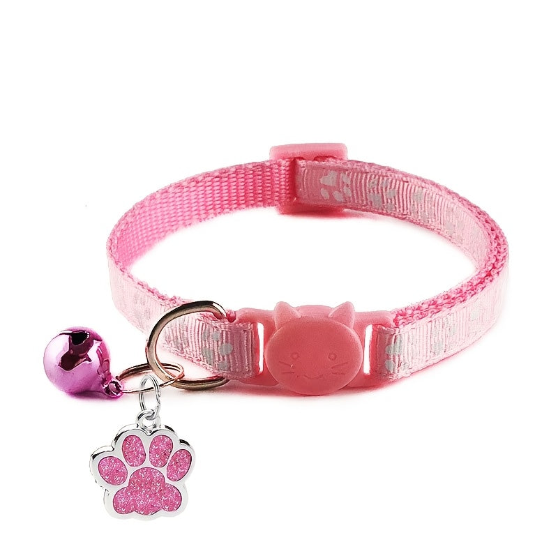 Customizable Engraved Pet ID Tag Collar with Bell – Paw Print Design Anti-Lost Adjustable Collar for Cats & Dogs – Personalized Name & Phone Number Dog Tag Collar, Stylish & Durable