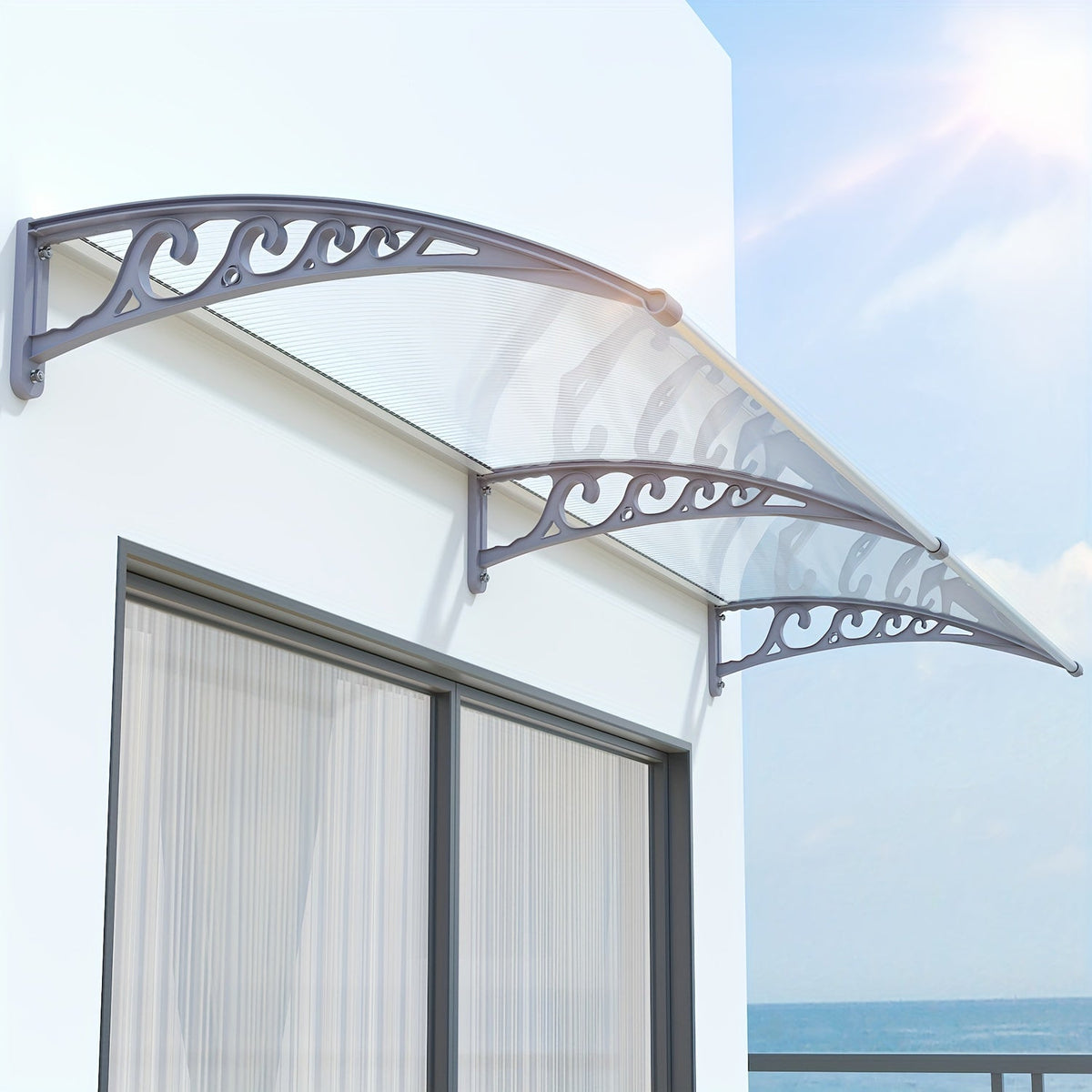 Polycarbonate Window Door Awning Canopy – UPF 50+ UV Rain Snow Sun Shade Cover for Patio Balcony Doorway in 21 Sizes & 4 Panel Colors