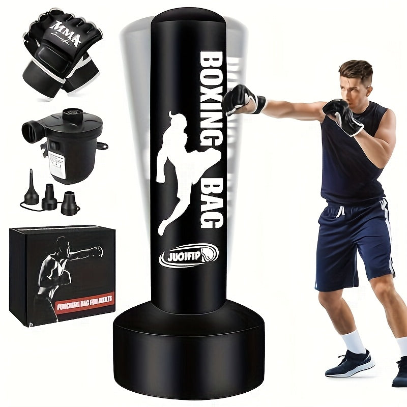 68-Inch Freestanding Inflatable Punching Bag with Stand Pump & Gloves for Adults MMA Kickboxing Muay Thai & Boxing Training Home Gym – Black