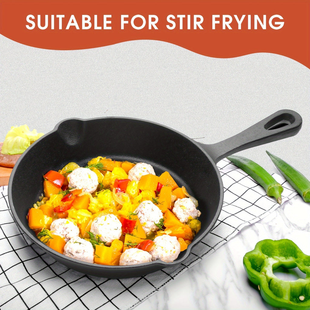 3-Piece Cast Iron Skillet Set with Pour Spouts – Pre-Seasoned Non-Stick Heavy-Duty Cookware for Holiday Cooking, RV Camping, Campfire Meals, Oven & Stovetop Safe Kitchen Gift