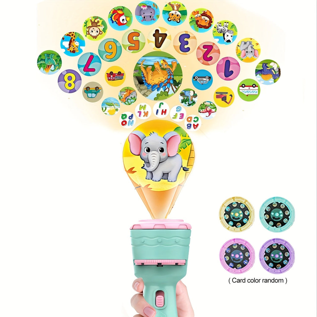 Kids Projection Toy with 4 Cards & 24 Patterns, Vegetables, Numbers, Animals – Educational STEM Learning Toy for Toddlers, Birthday Gift, Family Game Night – Random Color