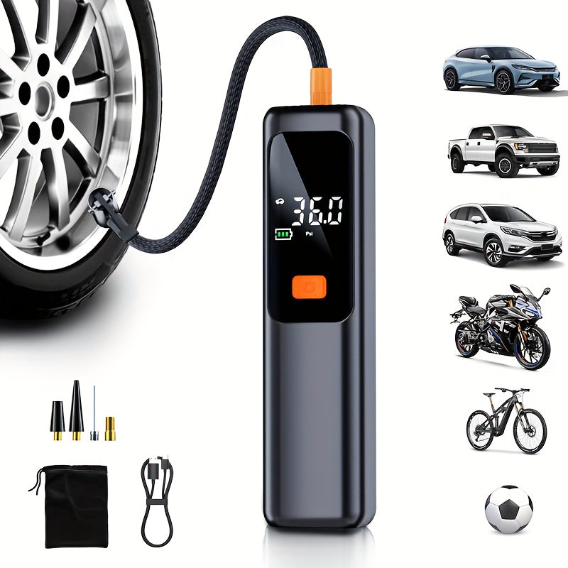 Wireless Portable Tire Inflator Air Compressor with Digital LED Display, Automatic Tire Pressure Detection, USB-C Rechargeable for Car, Bicycle, Motorcycle Tires, and Basketball Inflating