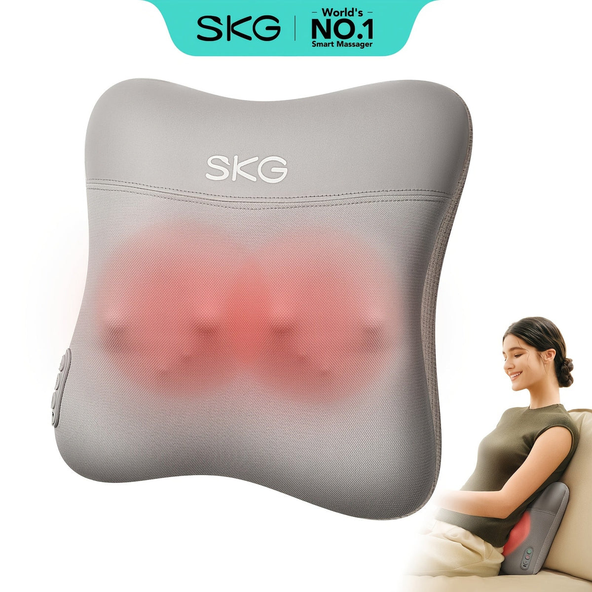 SKG Cordless Lower Back Massager with Heat 8D Shiatsu Deep Tissue Kneading Portable Electric Massage Cushion for Lumbar Neck & Legs Sofa & Office Chair – Gift for Women Men & Mom