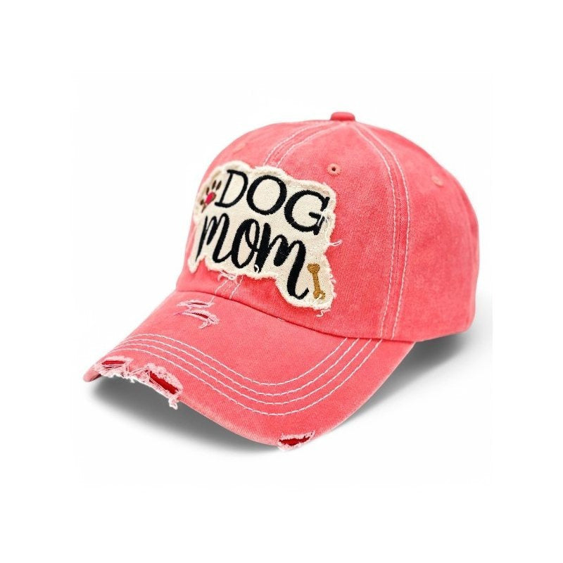 Dog Mom Paw & Bone Vintage Distressed Embroidered Baseball Cap for Women – 100% Cotton Breathable Adjustable UV Protection Sun Hat, Dog Lover Gift in Pink, Black, Teal, Khaki, and White
