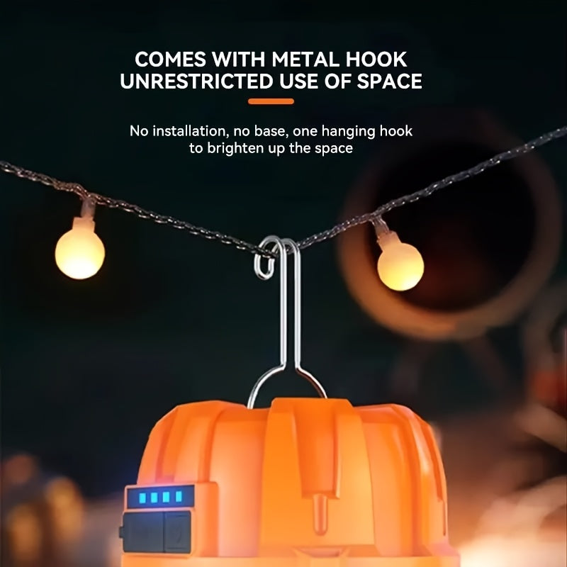 LED Camping Lantern USB Rechargeable with Built-In Power Bank, Ultra-Bright Portable Hanging Tent Light for Camping, BBQ, Patio, and Outdoor Emergency, Charges Mobile Phones, Freestanding & Hanging Design
