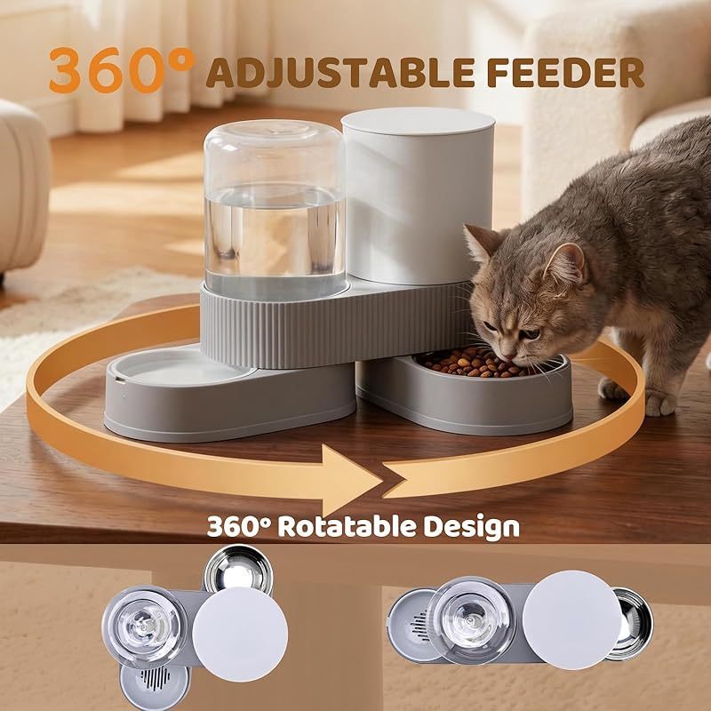 Gravity Cat Feeder 2 Pack - Automatic Food Feeder and Water Dispenser Set with Detachable Pet Bowl & Silicone Mat for Cats, Small to Medium Dogs, Large Capacity Gravity-Fed No Electricity Needed Pet Feeding Station