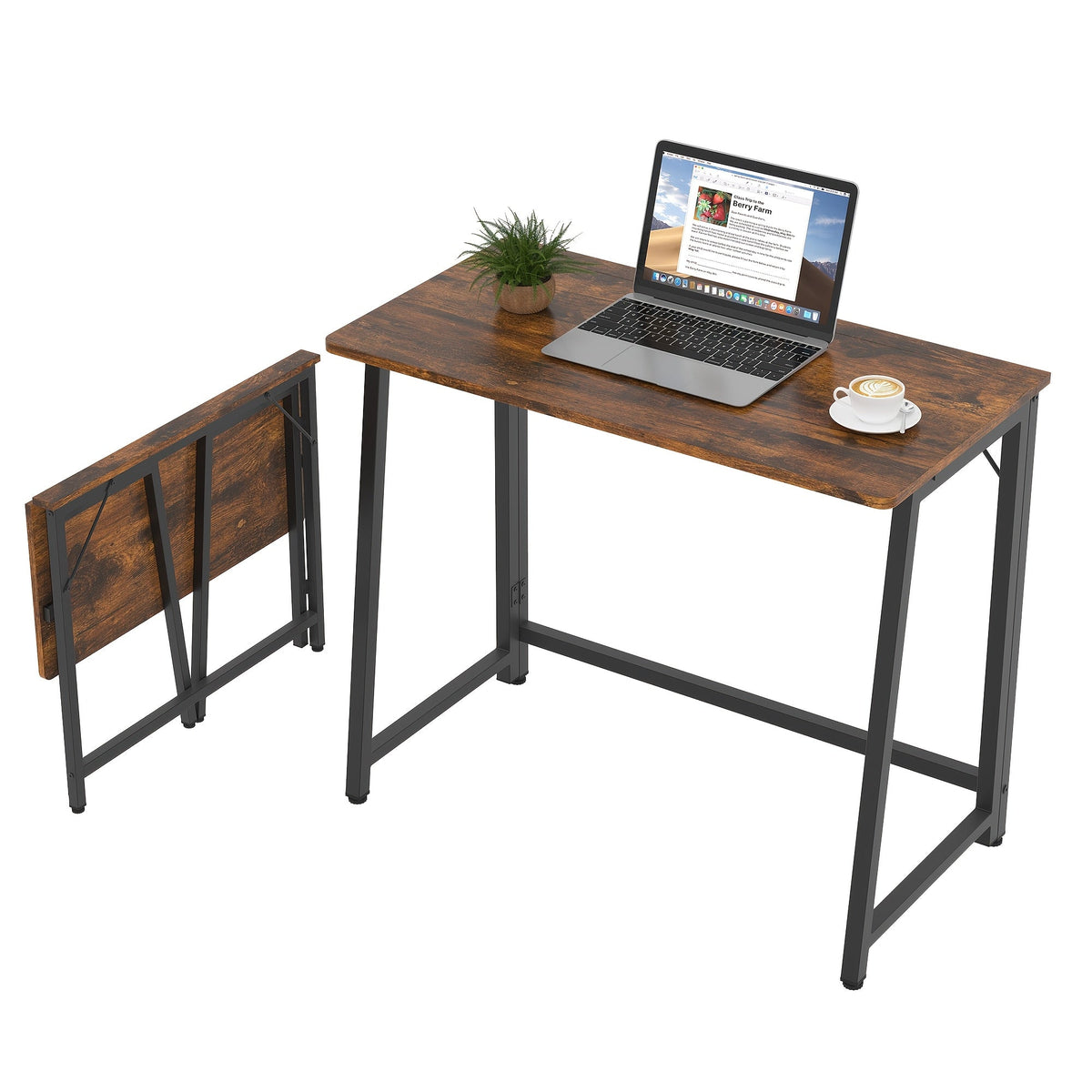 31.5 In Foldable Desk Compact Computer Table Metal Frame Gaming & Writing Workstation for Small Home Office – Black Wood Rust
