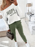 Women's Casual Letter Print Long Sleeve T-Shirt and Wide Leg Pants 2-Piece Matching Lounge Set White Pink Black S-XXL