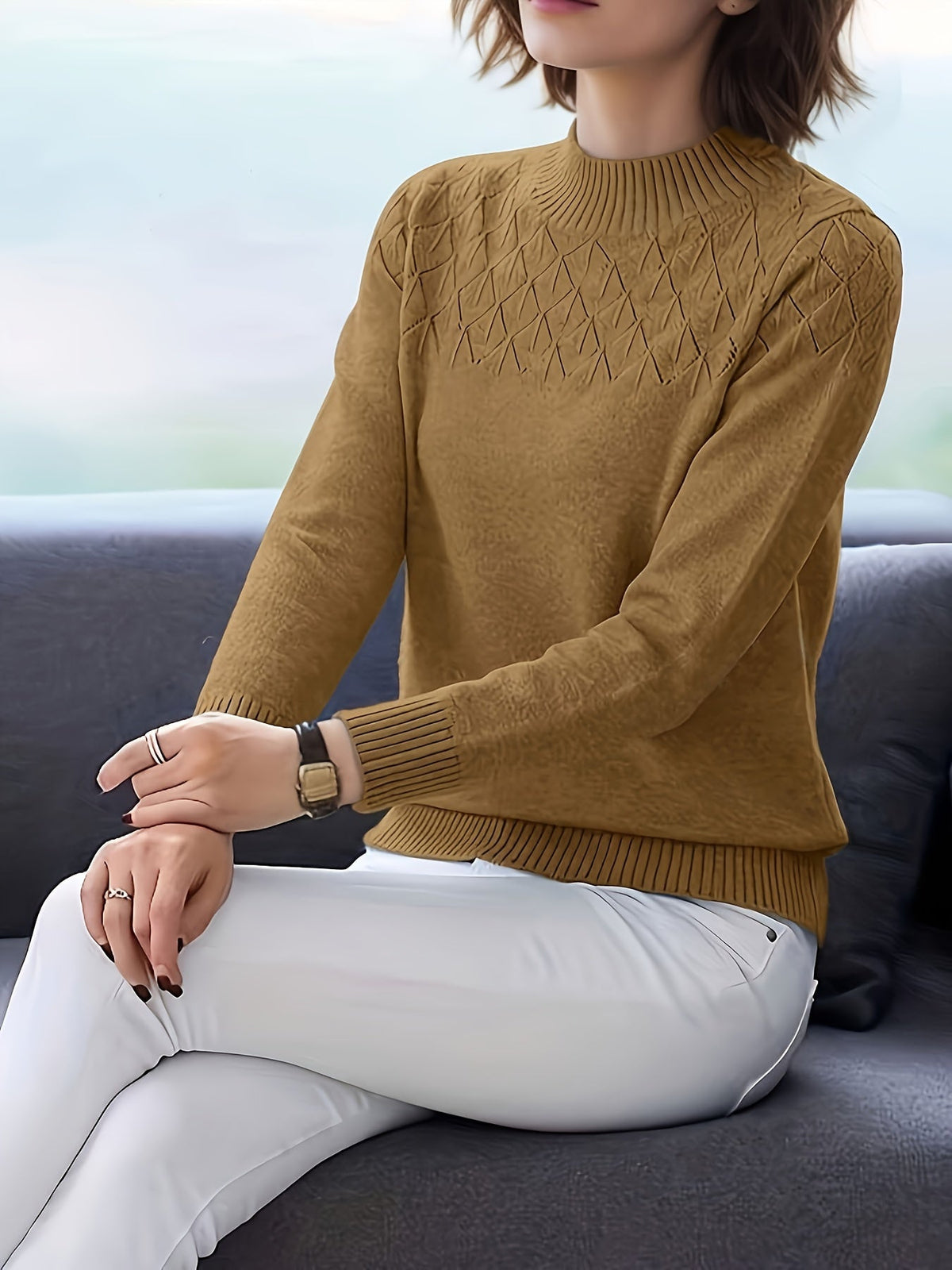 Women's Plus Size Viscose Pullover Sweater, Round Neck Long Sleeve Knit Top for Spring and Fall – Elegant Solid Color Stretchy Casual Formal Shirt S-XXL