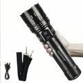 High-Power LED Tactical Flashlight with Shoulder Strap - Adjustable Beam, USB Rechargeable, Lightweight ABS for Camping, Travel, Emergency & Patrol
