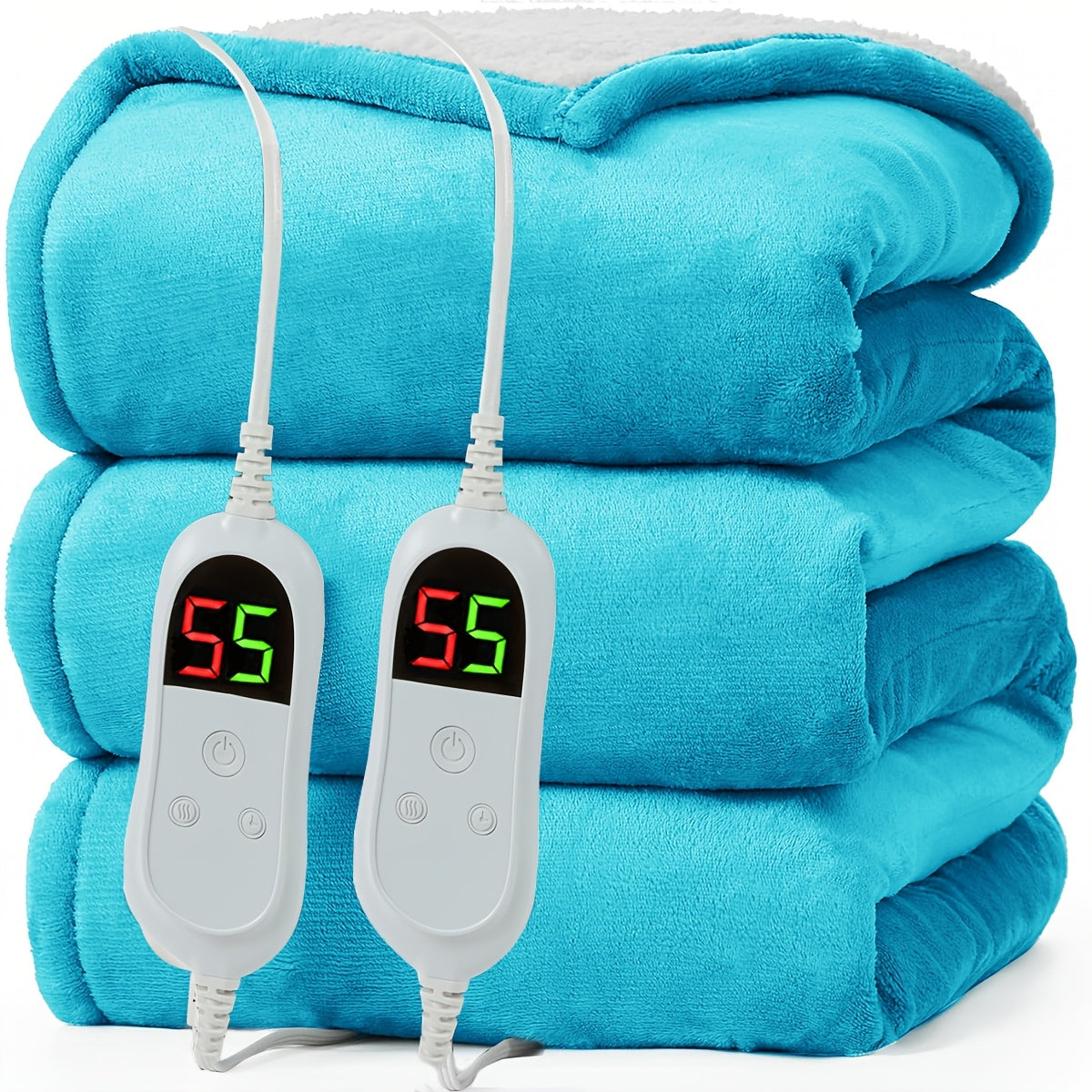 Electric Heated Blanket Dual Zone A B Independent Temperature Controllers 10 Heating Levels 1 2 4 6 8 Hour Auto-Off Fast Heating Soft Flannel Throw Twin Full Queen King Light Grey Navy Black Pink Purple Lake Blue
