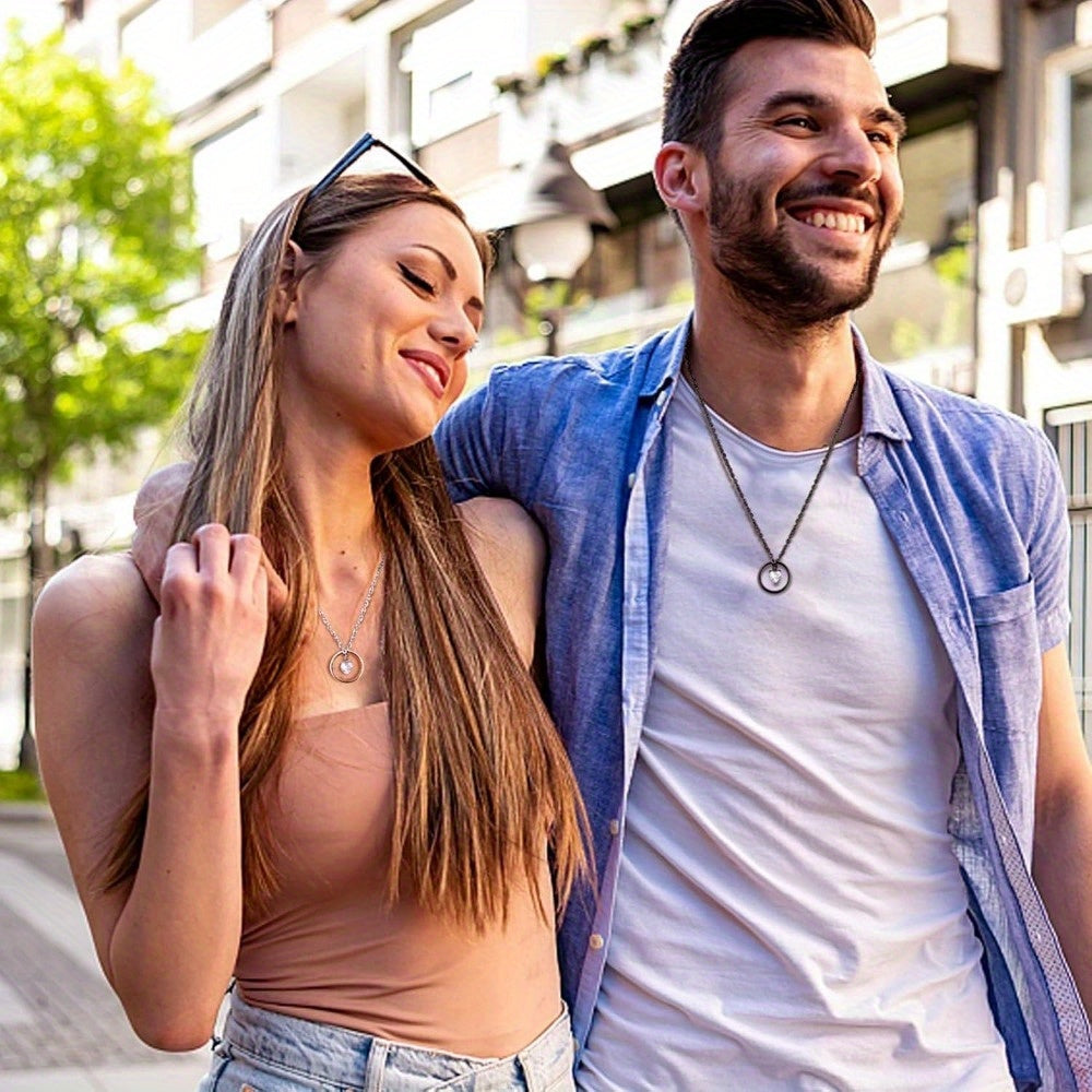 Matching Couples Necklace and Promise Ring Set, Romantic Pendant for Him and Her, Anniversary Valentine's Day Gift, "I Love You" in 100 Languages, Vintage Jewelry