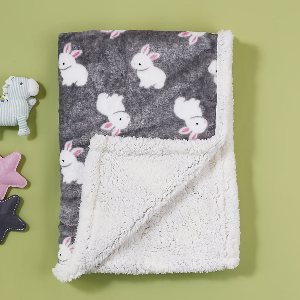 Double-Layer Thickened Flannel Children's Throw Blanket, Soft Warm Autumn & Winter Kids Blanket with Cute Bear Animal Print, Cozy Printed Graphic Fleece Blanket for Boys & Girls