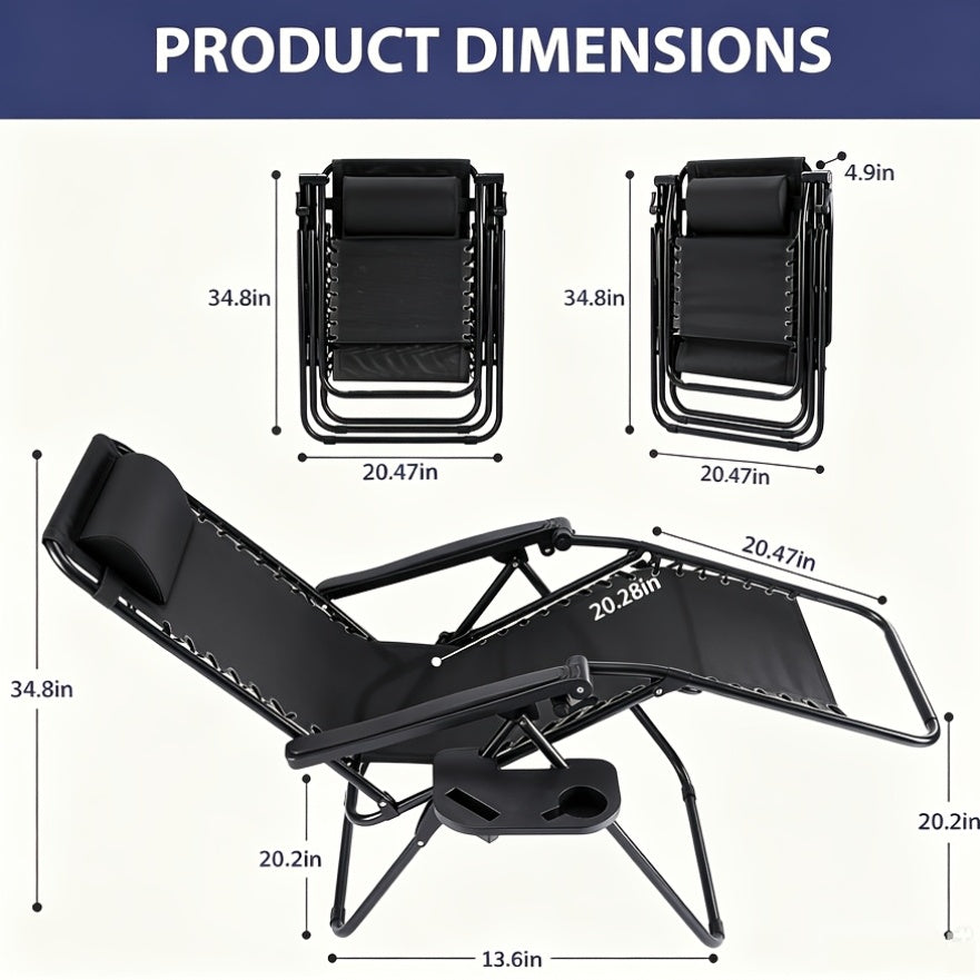 Set of 2 Zero Gravity Chairs 330 Lbs Capacity Foldable Patio Lounger with Adjustable Recline Locking System & Removable Cup Holder for Lawn Poolside Beach & Travel – Grey Black Khaki Blue