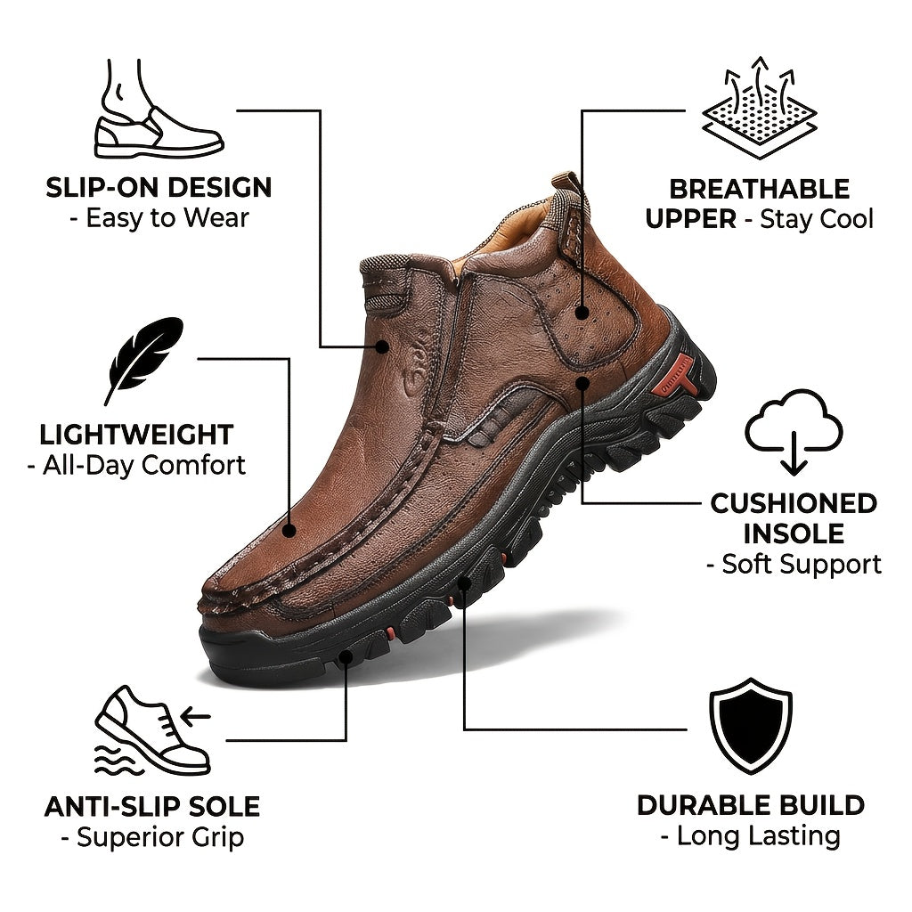 GREKS Men's Hand-Stitched Slip-On Ankle Boots, Casual Moccasin Chukka Loafers with Non-Slip Sole for Outdoor Hiking, Driving, and Daily Wear – Comfortable Lightweight Men's Shoes