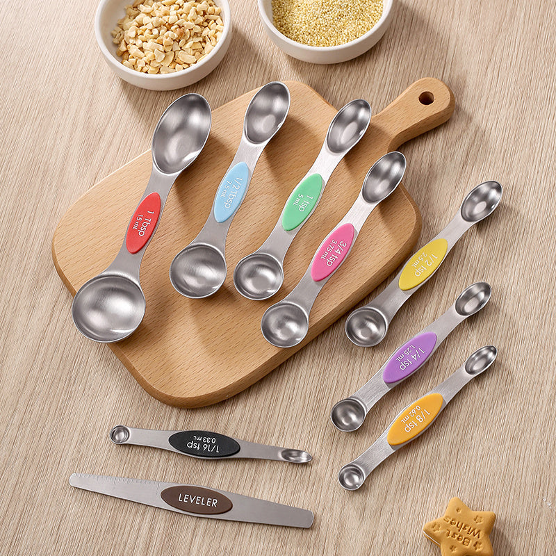 JoolKos 9-Piece Magnetic Measuring Spoons Set - Dual-Sided, Heavy-Duty Stainless Steel with Leveler, Measures Dry & Liquid Ingredients