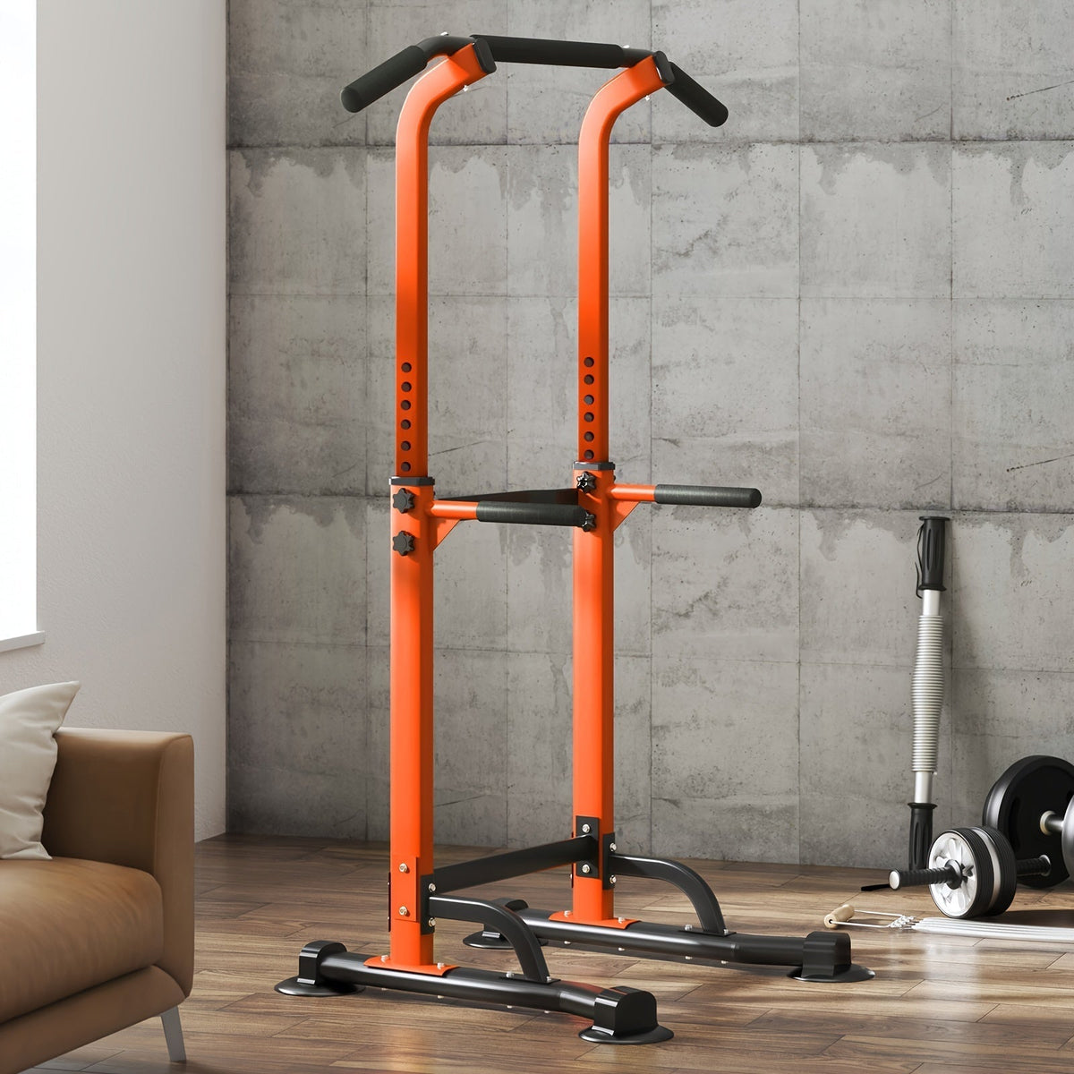 Power Tower Dip Station with Pull-Up Bar, 10 Adjustable Heights, 330 lbs Capacity, Full-Body Strength Training for Home Gym – Pink, Black, Red, Yellow, Blue, Orange, Green