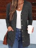 Women's V-Neck Button-Down Knit Cardigan with Pockets, Solid Color Fall Winter Sweater Coat S-XXL