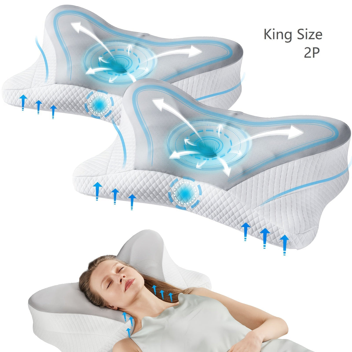 Cervical Neck Pillow, Memory Foam Ergonomic Contour Pillow for Neck Pain Relief, Cooling Pillowcase Included, Orthopedic Bed Pillow for Side, Back, and Stomach Sleepers, Shoulder & Spine Support Sleep Pillow