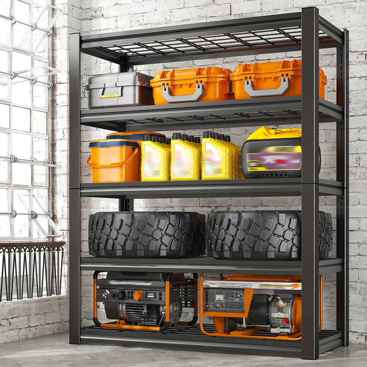 Heavy Duty Metal Shelving Unit, 72-Inch 5-Tier Adjustable Garage Storage Shelf, 3000LBS Capacity Carbon Steel Rack for Garage, Basement, Warehouse, Pantry, Office