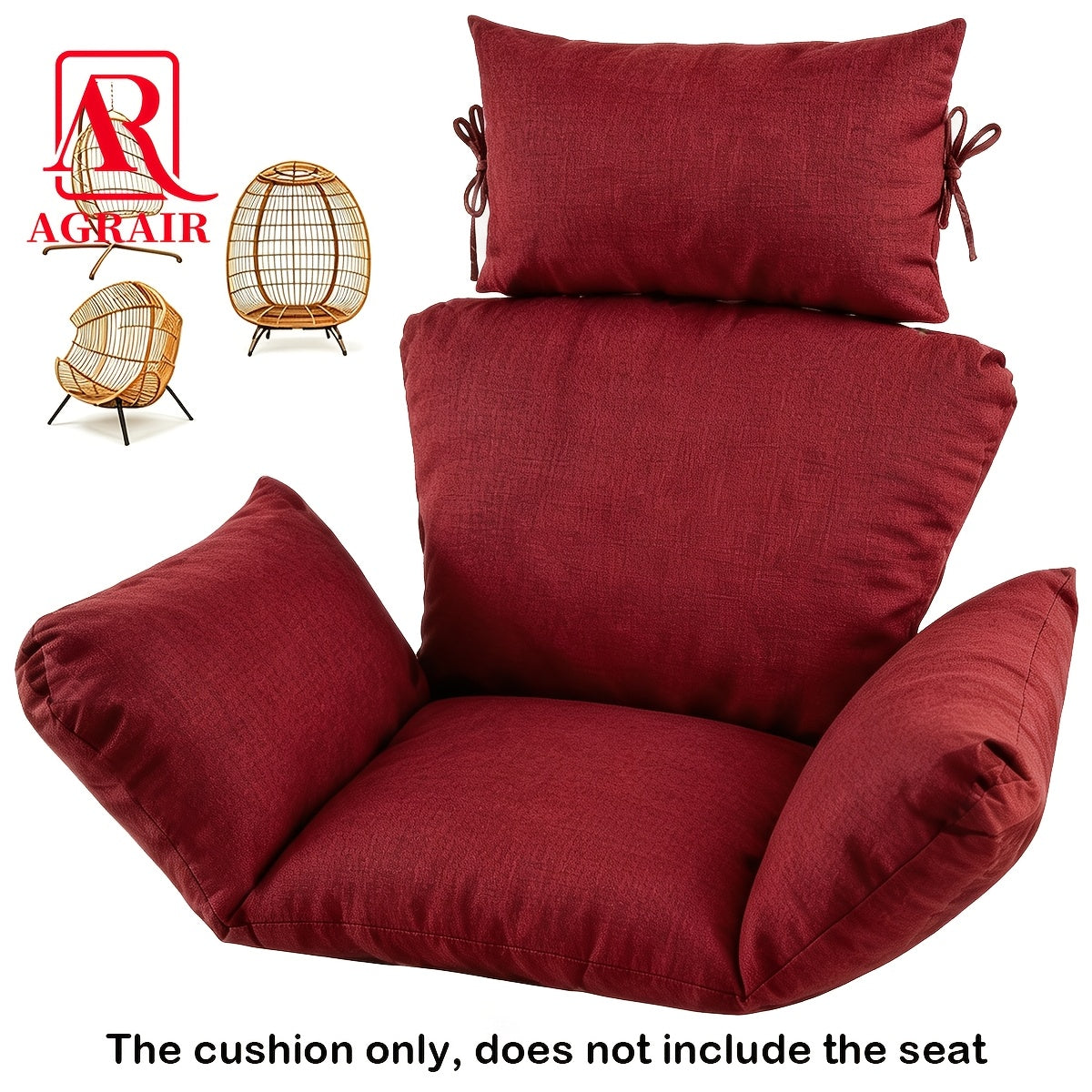 Hanging Egg Chair Cushion Replacement – With Headrest & Strap Design for Indoor & Outdoor Swing Egg Chairs in Orange Blue Red White Rose Red & Banana Leaf