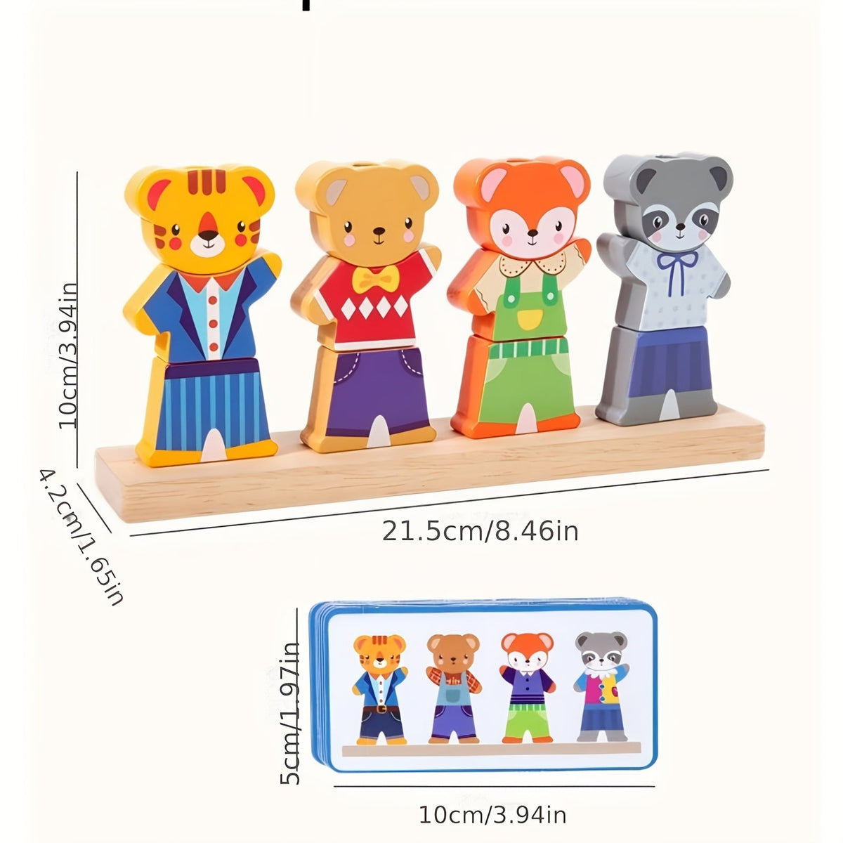 Wooden Animal Dress-Up Changing Puzzle Building Blocks, Educational Animal Matching Toy for Boys & Girls, Trains Fine Motor Skills, Focus & Hand-Eye Coordination, Parent-Child Play, Bear