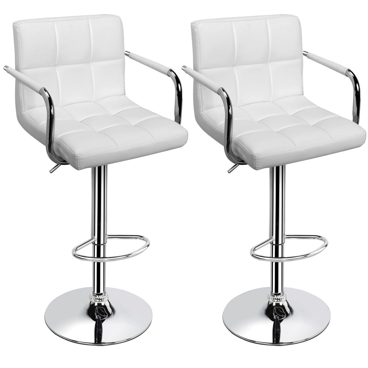PU Leather Bar Stools Set of 2, Adjustable Height Swivel Counter Stools with Backrest & Footrest, Heavy-Duty Steel Base, Easy Clean Kitchen Island Dining Room Home Bar Chairs, Multiple Colors