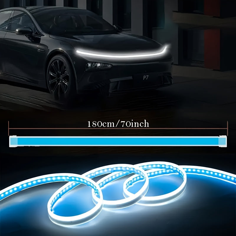 70-Inch LED Engine Bay Light Strip, White, High Brightness 2000-3000 Lumens, Auto Welcome Mode, Sequential Turn Signal Effect, 12V Hardwired for Cars and SUVs - Under-Hood Ambient Lighting
