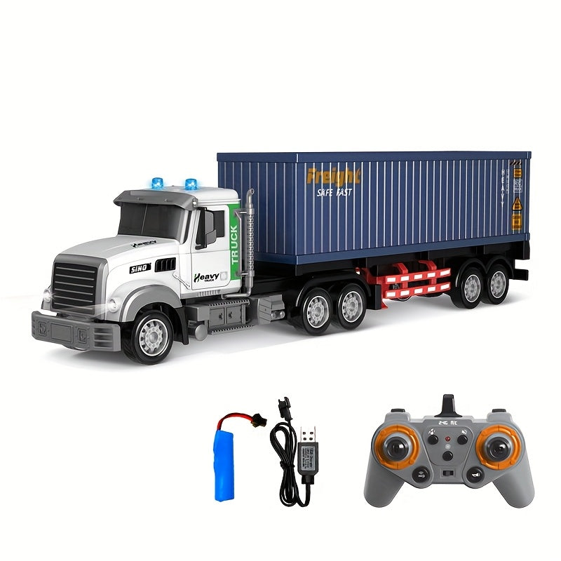 RC Container Truck Trailer Toy 1:24 Scale 23.6 In 2.4G Remote Control Semi Truck with Cargo Loading Battery & USB Charger for Kids Age 6+ – Birthday Gift Boys & Girls