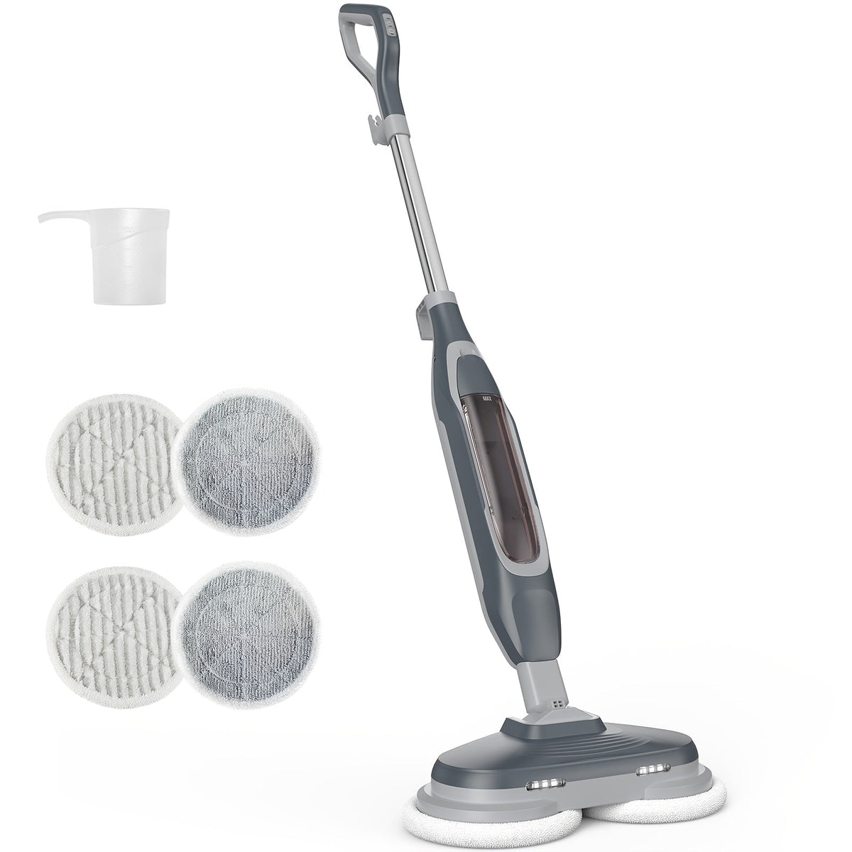 Steam Mop for Floor Cleaning with Dual Spin Rotating Pads, 2 LED Lights, 4 Steam Modes & 16.4FT Cord, Heavy Duty Electric Floor Steamer for Hardwood, Tile, Laminate & Grout, White Gray Green