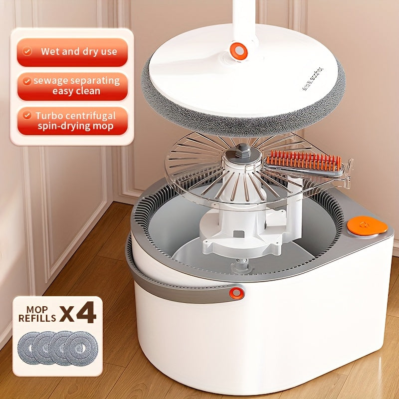 Hands-Free Spin Mop & Bucket Set with Sewage Separation – 3 Mop Head Types Rotating Floor Mop for Home Kitchen Bathroom Dry & Wet Cleaning