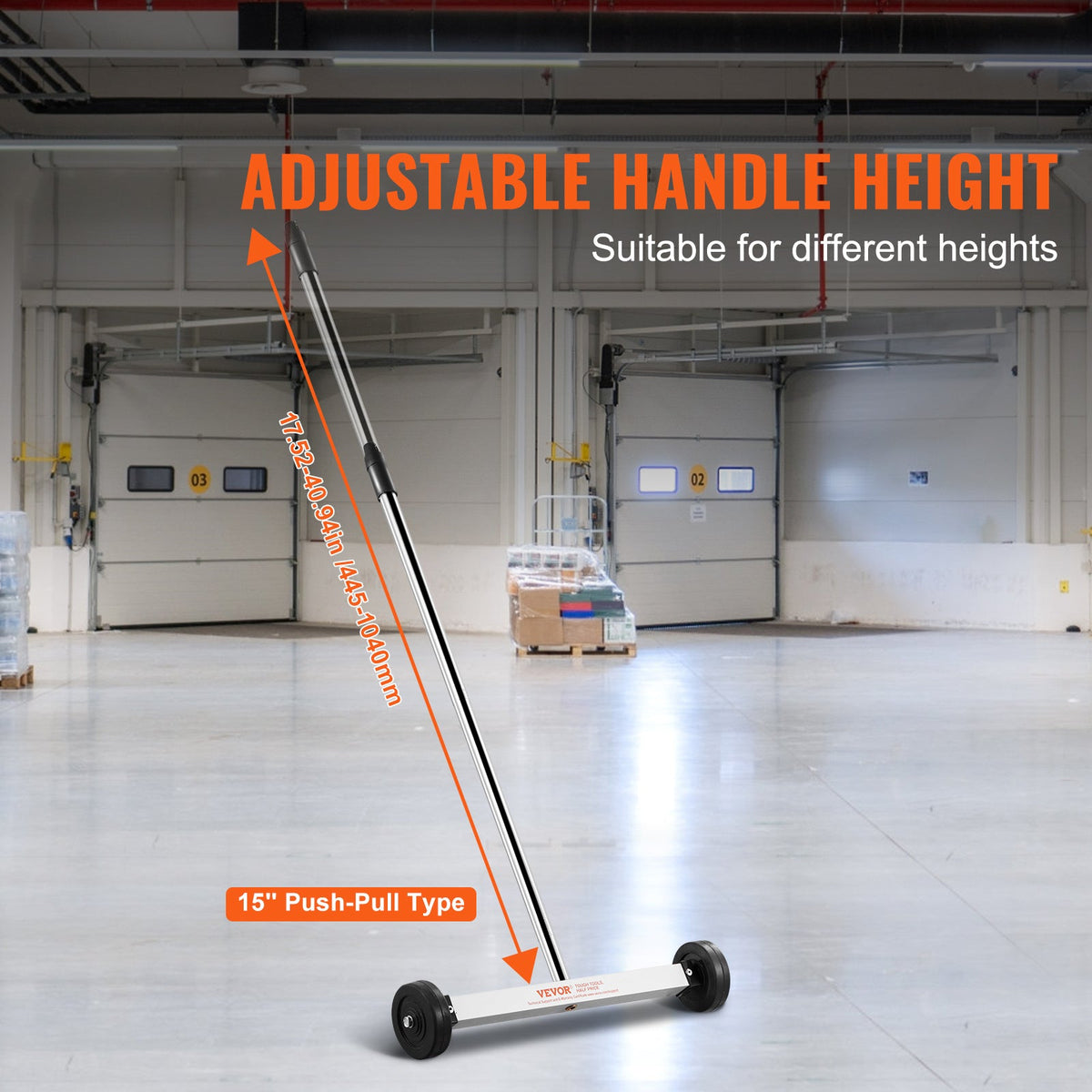 Rolling Magnetic Sweeper 15"/18", 8-45 lbs Capacity, Telescoping Adjustable Handle 17.5"-41", Aluminum Alloy Shell, Rubber Wheels, for Nail Screw Metal Debris Pickup in Garage Yard Roofing Job Site
