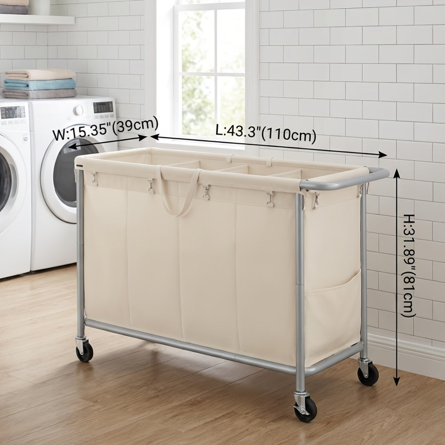 Large Capacity Rolling Laundry Hamper with Wheels Removable Liner & Steel Handle Frame 47.5 Gal or 68.6 Gal 4-Section Easy Mobility